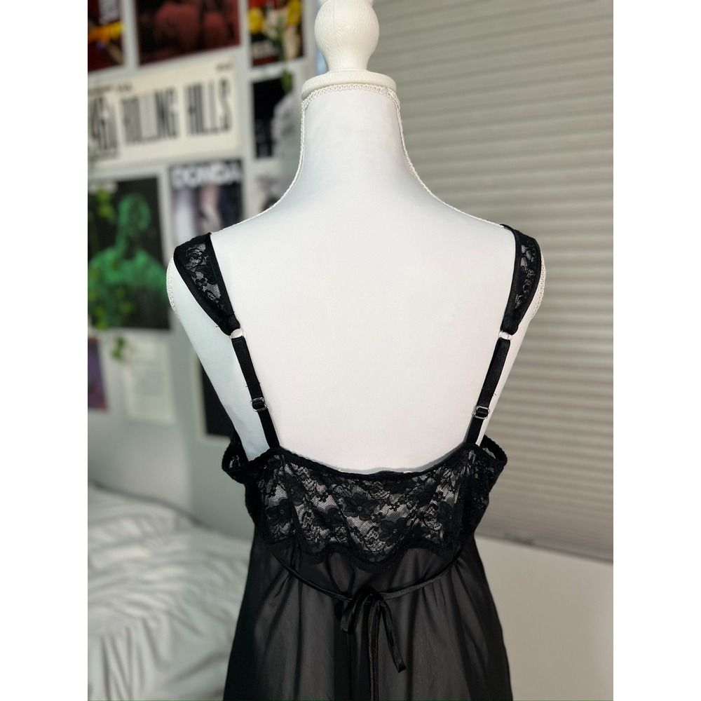 Linea Donatella Black Lace Sheer Chemise Lingerie M Beaded‎ Floral Appliqué - Picture 4 of 9
